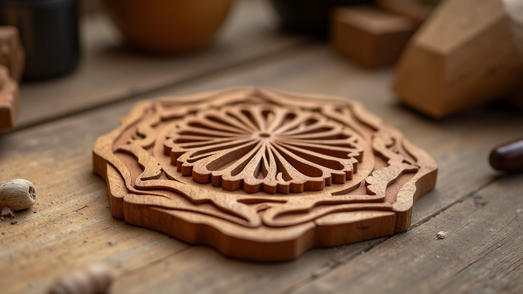Beautifully carved Latvian wooden traditional design with detailed pattern work and natural wood finish
