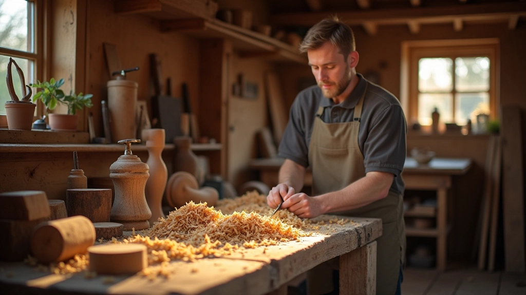 Traditional woodworking workshop with hand tools and timber