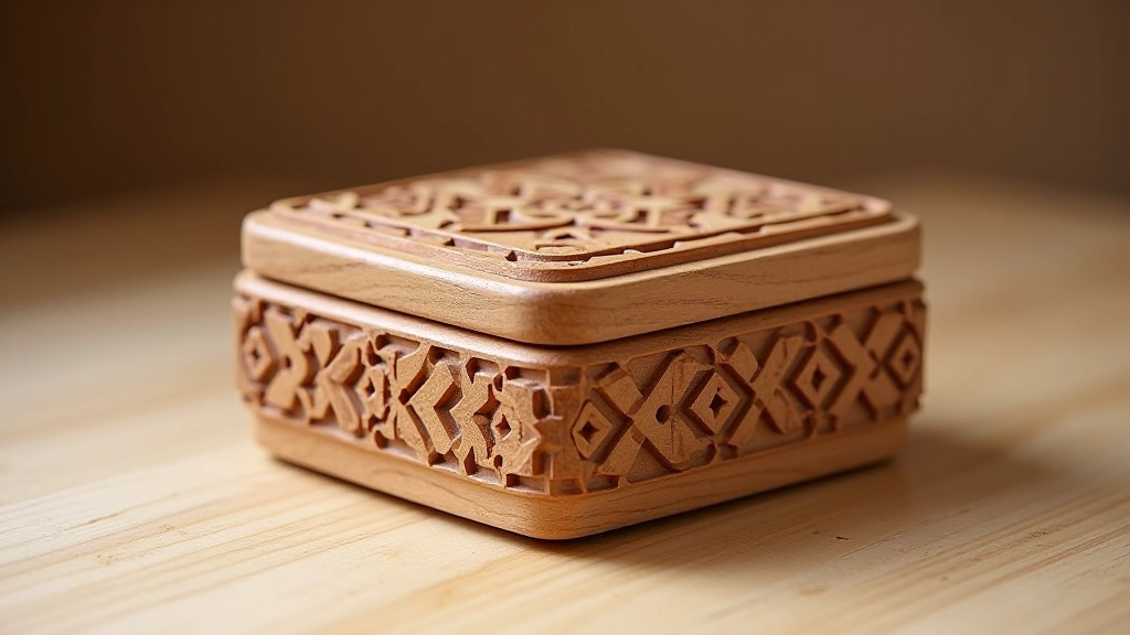 Traditional Latvian carved wooden box with geometric patterns showing intricate relief carving and authentic detail